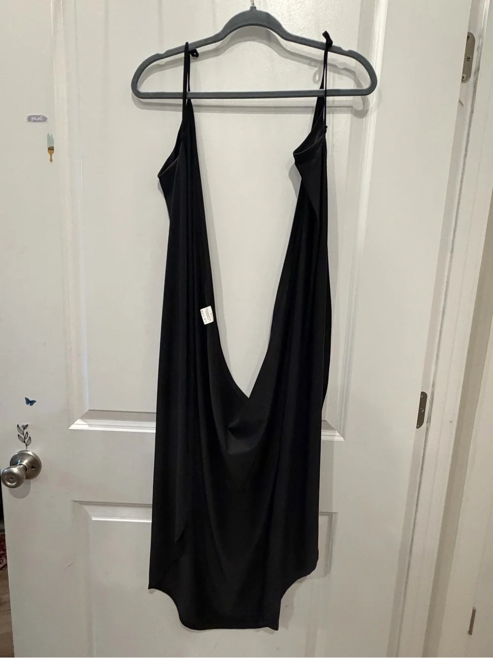 Black Draped Slip Dress with Deep V Back